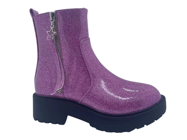 Bottes pour filles antidérapantes en PU brillantes et élégantes