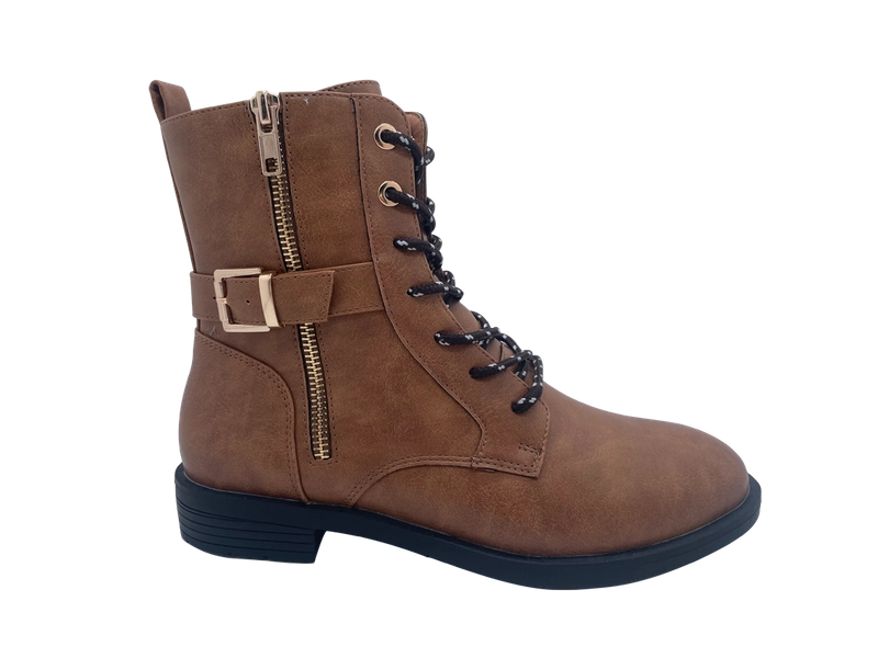 Bottes pour filles en PU uniques marron avec fermeture éclair